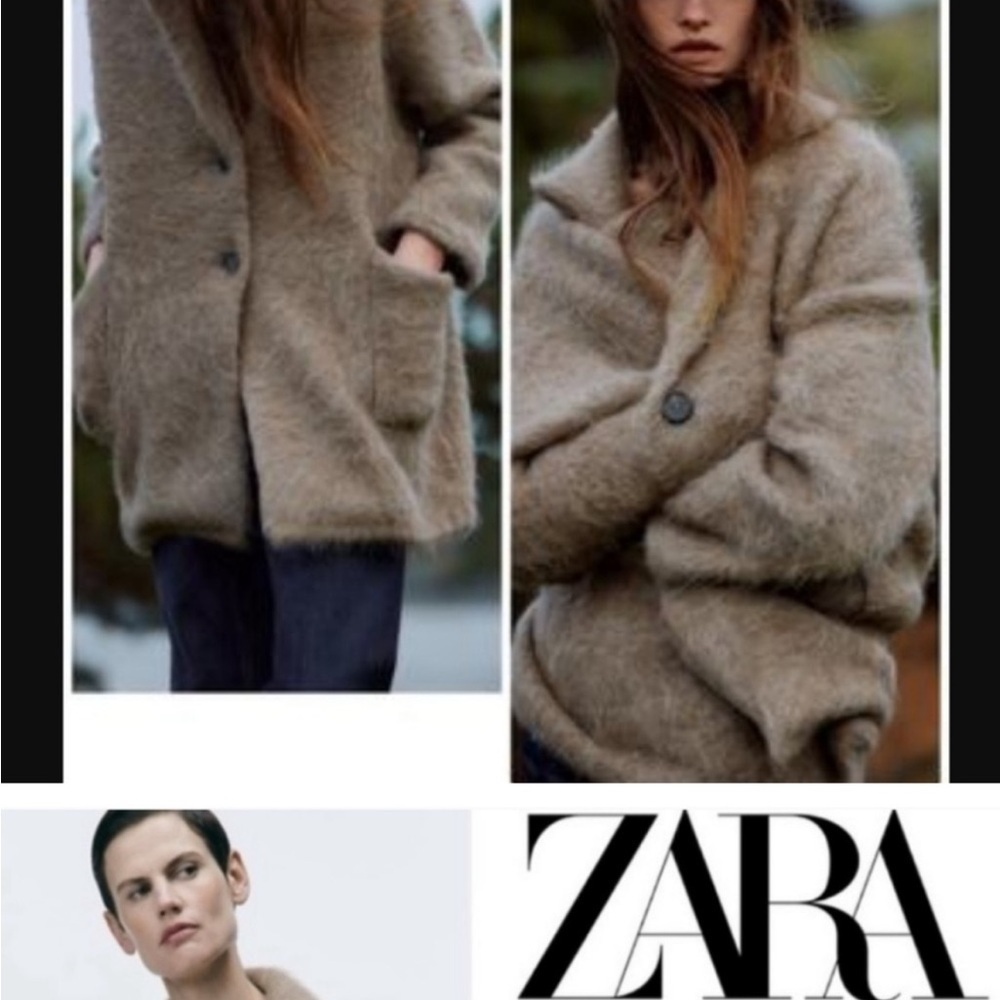 Zara Brown Alpaca button front longline Oversized Jacket/cardigan Cozy Fit - Picture 9 of 10